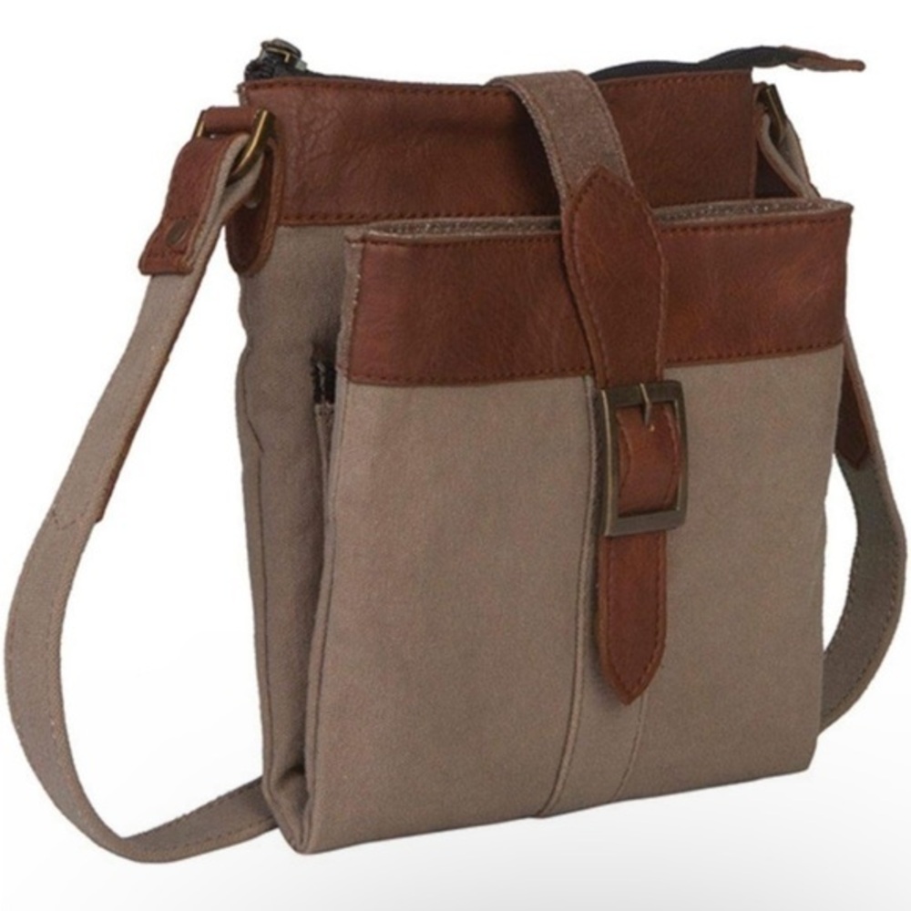 Mona B Intermix Canvas Faux Leather Crossbody Bag